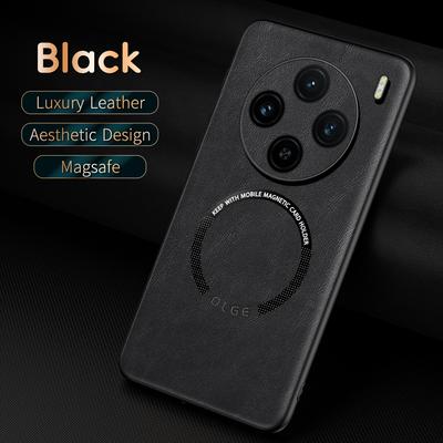 Luxuriöses magnetisches Magsafe-Etui aus Leder für VIVO X100 Pro IQOO 12 Pro Autohalterungsgehäuse Silikon Stoßfeste Vollschutzabdeckung