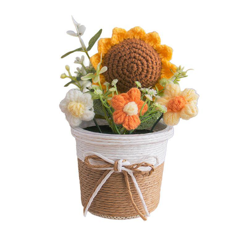Hand Woven Potted Crochet Artificial Flower Desk Decoration