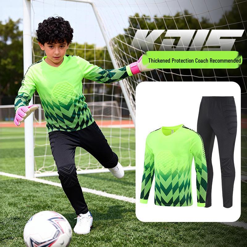 Kids' Long-Sleeve Goalkeeper Uniform with Chest Protection for Football Training