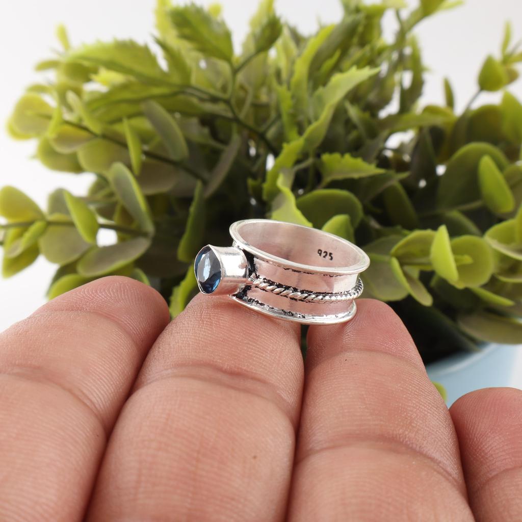 London Blautopas Schmuck, 925 massiver Sterlingsilberring, handgefertigter Edelstein-Schmuckring zum Gedenktag
