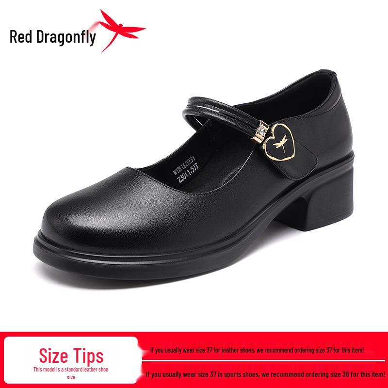 Red Dragonfly Women's Mary Jane Shoes - Wide Toe, Thick Sole, Height-Boost, Genuine Leather, Casual, Summer.