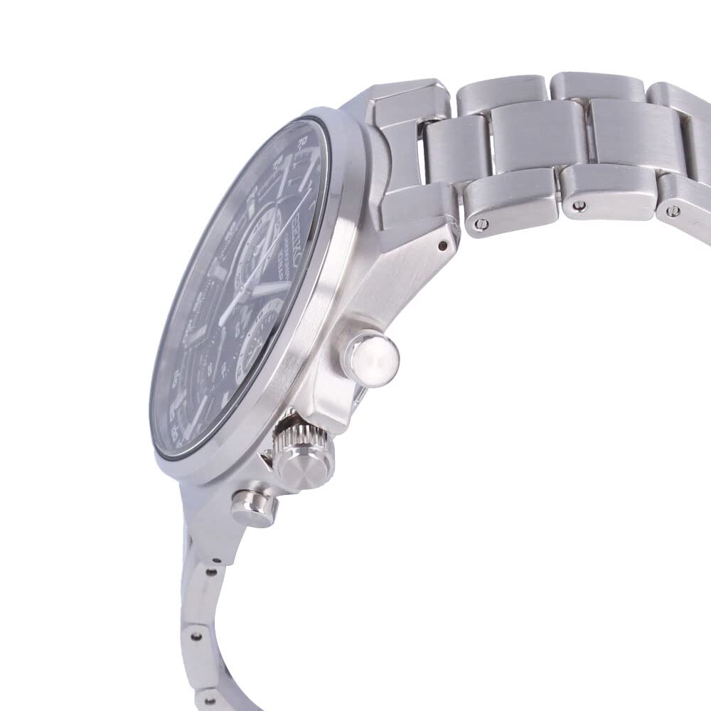 Seiko Watch Men's Waterproof Quartz Analog Chronograph Stainless Steel Metal Silver Black SSB397P