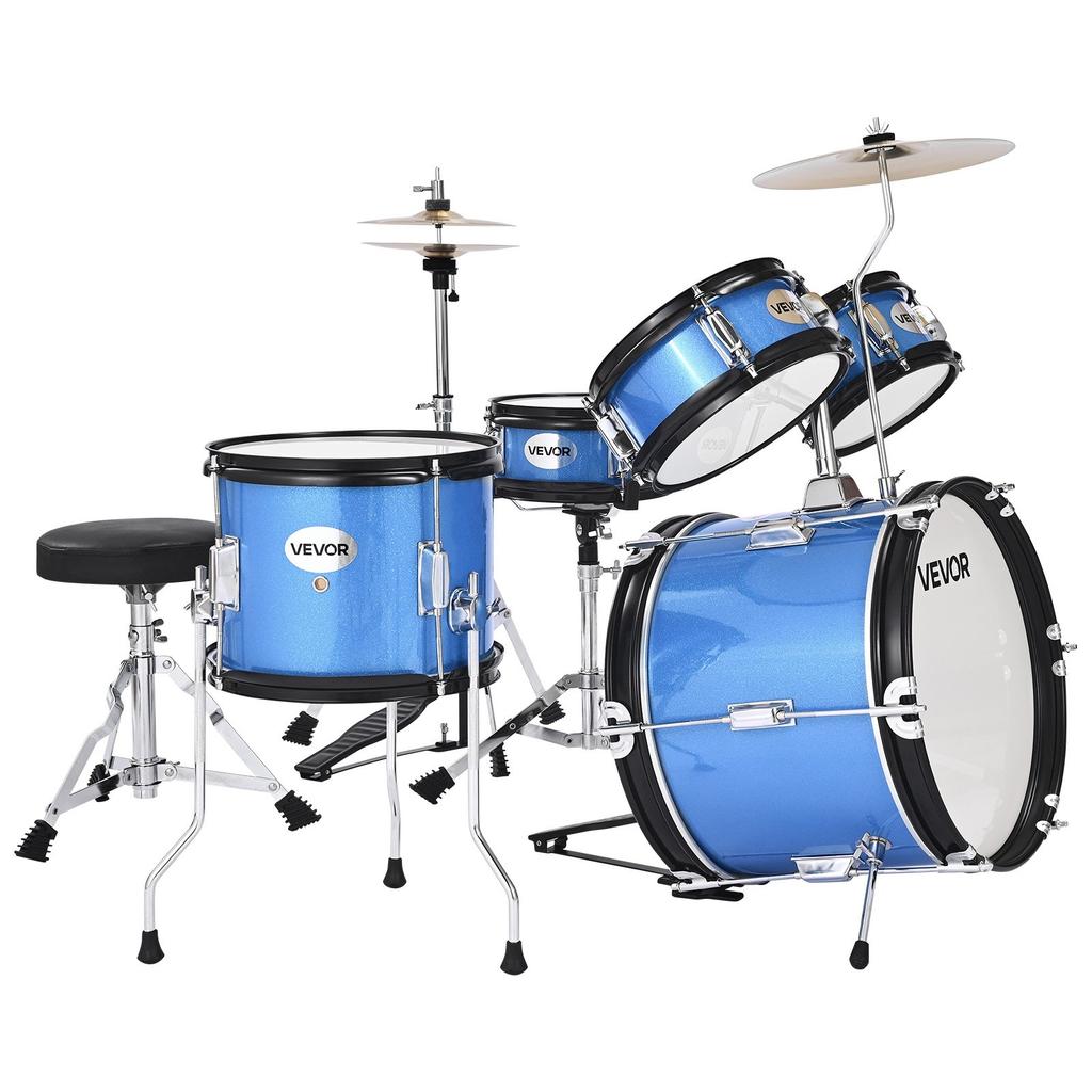 VEVOR Kids Drum Set, 5-Piece 14 in / 355.6 mm Junior Drum Sets, Beginner Drums Set with Adjustable Throne and Two Pairs of Drumsticks