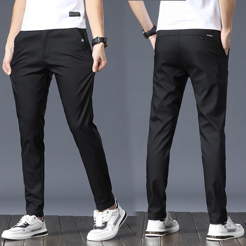 Men's Stretch Straight Ice Silk Casual Pants - Wear-Resistant, Trendy Korean Style, All-Match Long Pants