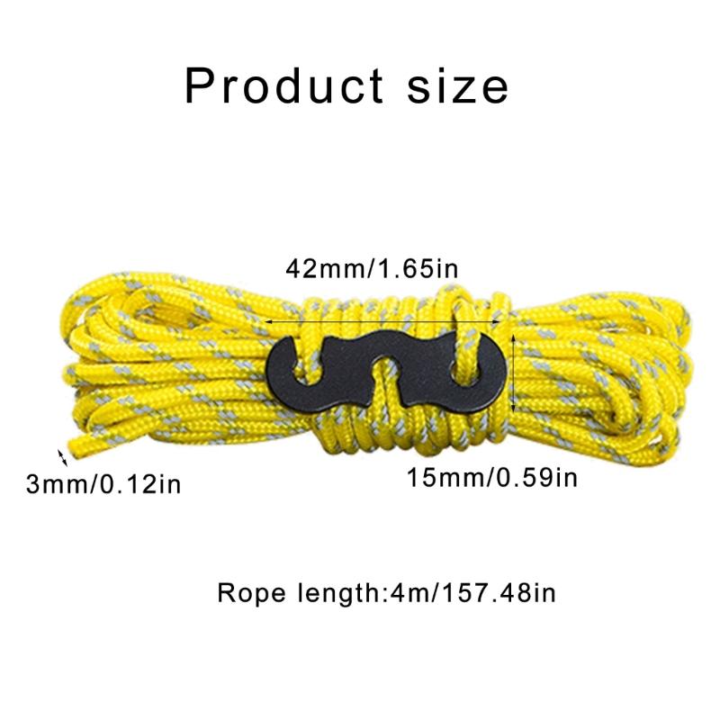 3mm Reflective Tent Guy Rope, 13 Feet Camping Rope Cord Guy Line for Camping Tent Fixation, Travel Backpacks, Outdoor