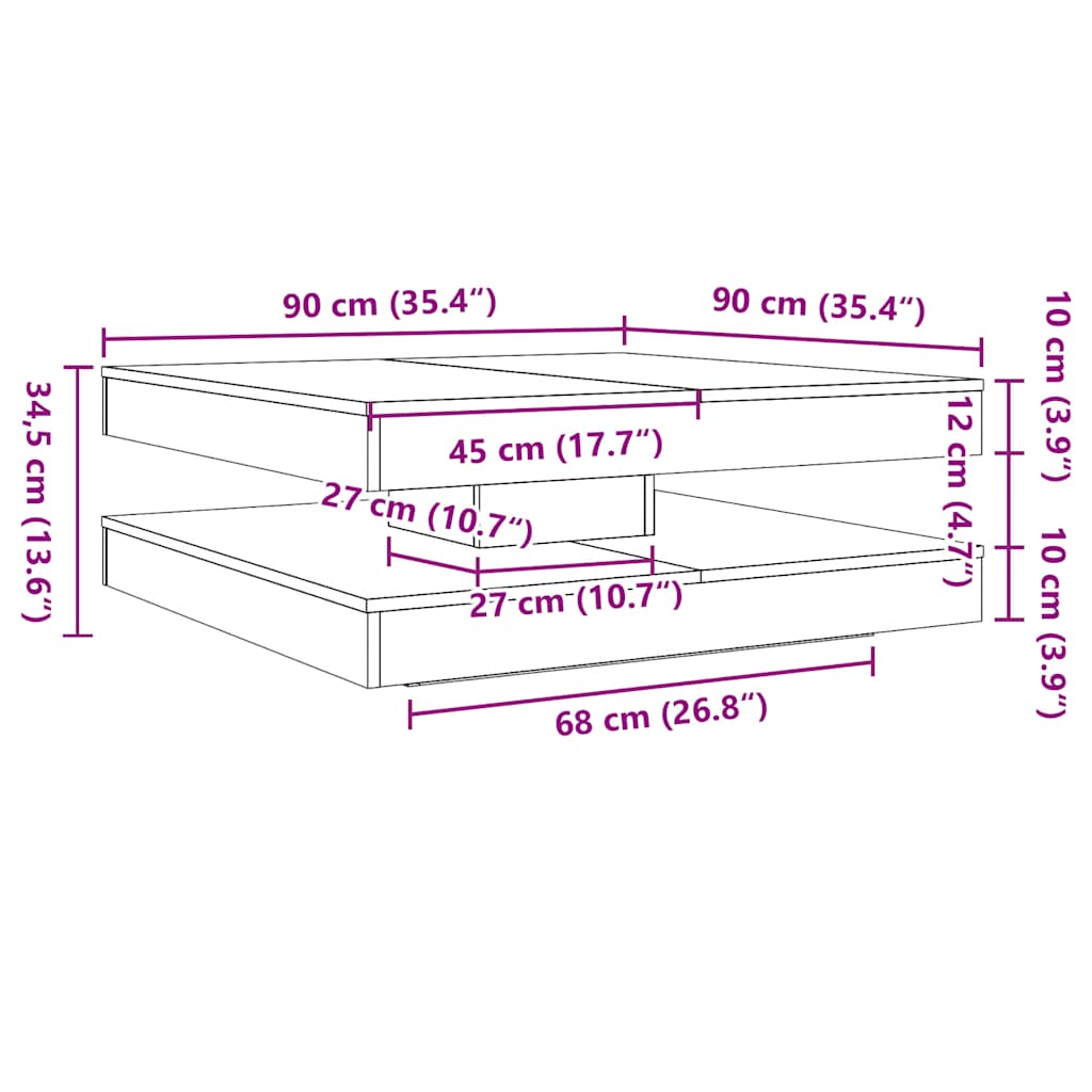 Rotating Coffee Table 360 Degrees  Swivel Rustic Wood Look 90 X 90 X 34.5 Cm