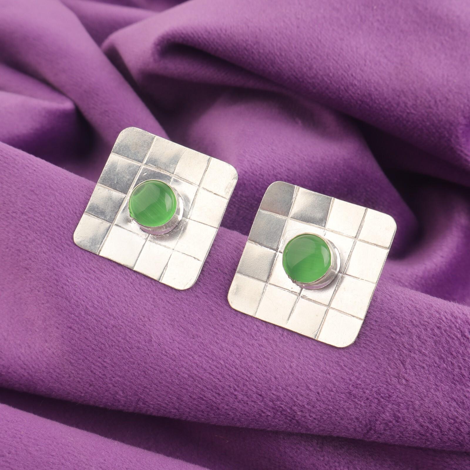 

Зеленый кошачий глаз камень 925 стерлинговое серебро пусеты свадебные новые серьги ювелирные изделия EE-146-27