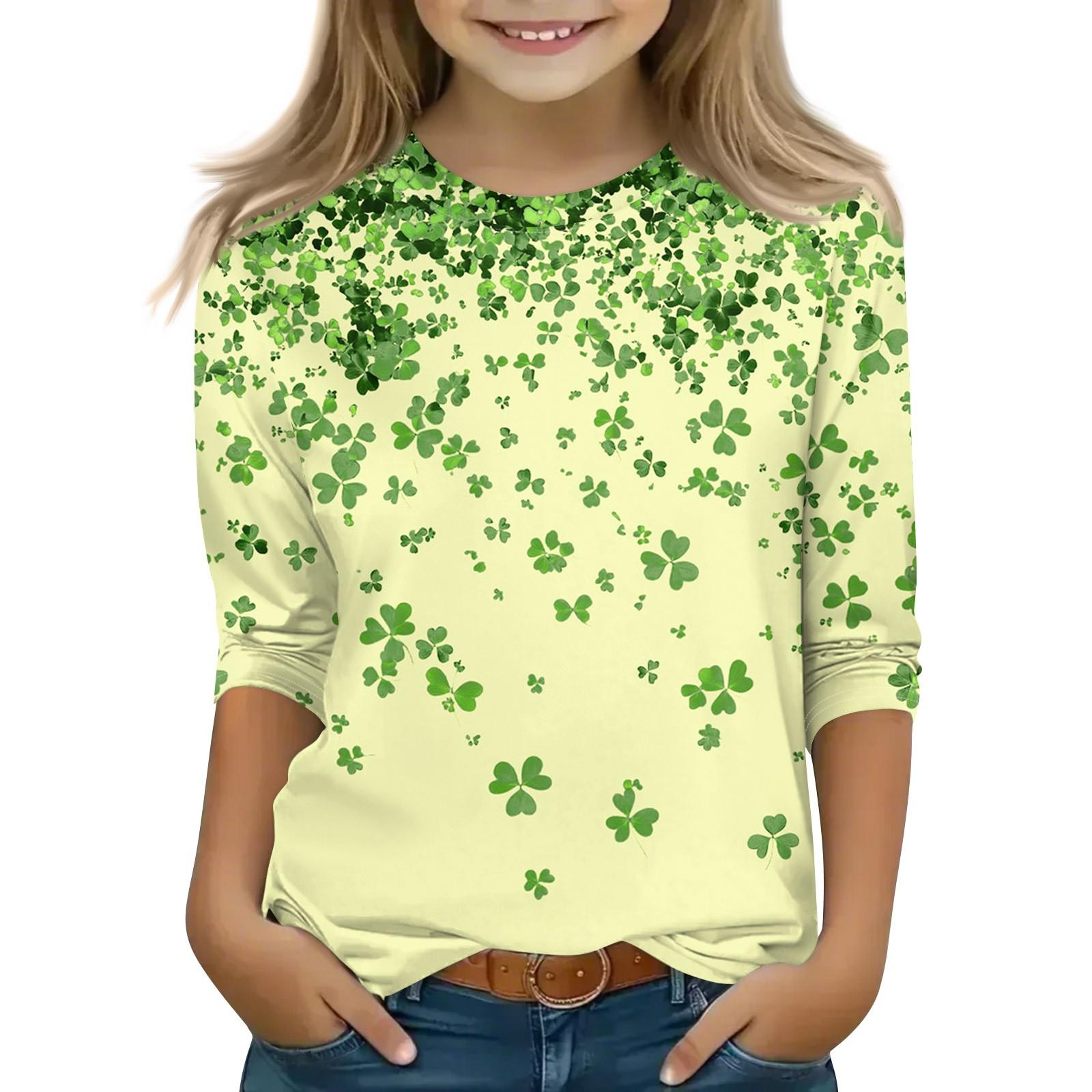 

Топи з принтом для молодих дівчат 5-16 років, круглий виріз, 3/4 рукави, футболки, модні топи, футболки 160 жовтий