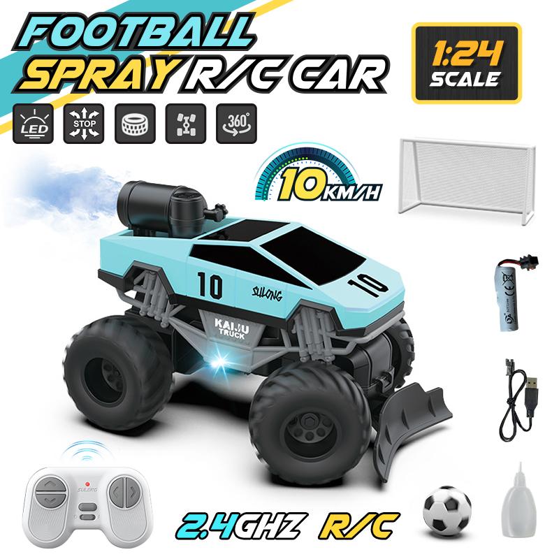 1/24 2.4G RC 4WD Football Car With Spray Lights 360 Rotation Kids Toys Remote Control 5CH Soccer Vehicle Boys Christmas Gifts