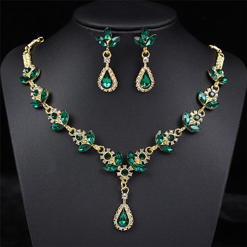Purple Crystal Rhinestone Bridal Necklace & Earrings Set - Korean Style Luxury Wedding Accessories