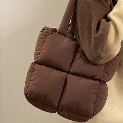 Tasarımcı Puf Omuz Çantası Kadın Kapitone Uzay Pamuklu Tüy Dolgulu Büyük Kapasiteli El Çantası Kış Alışveriş Tote Bolsas