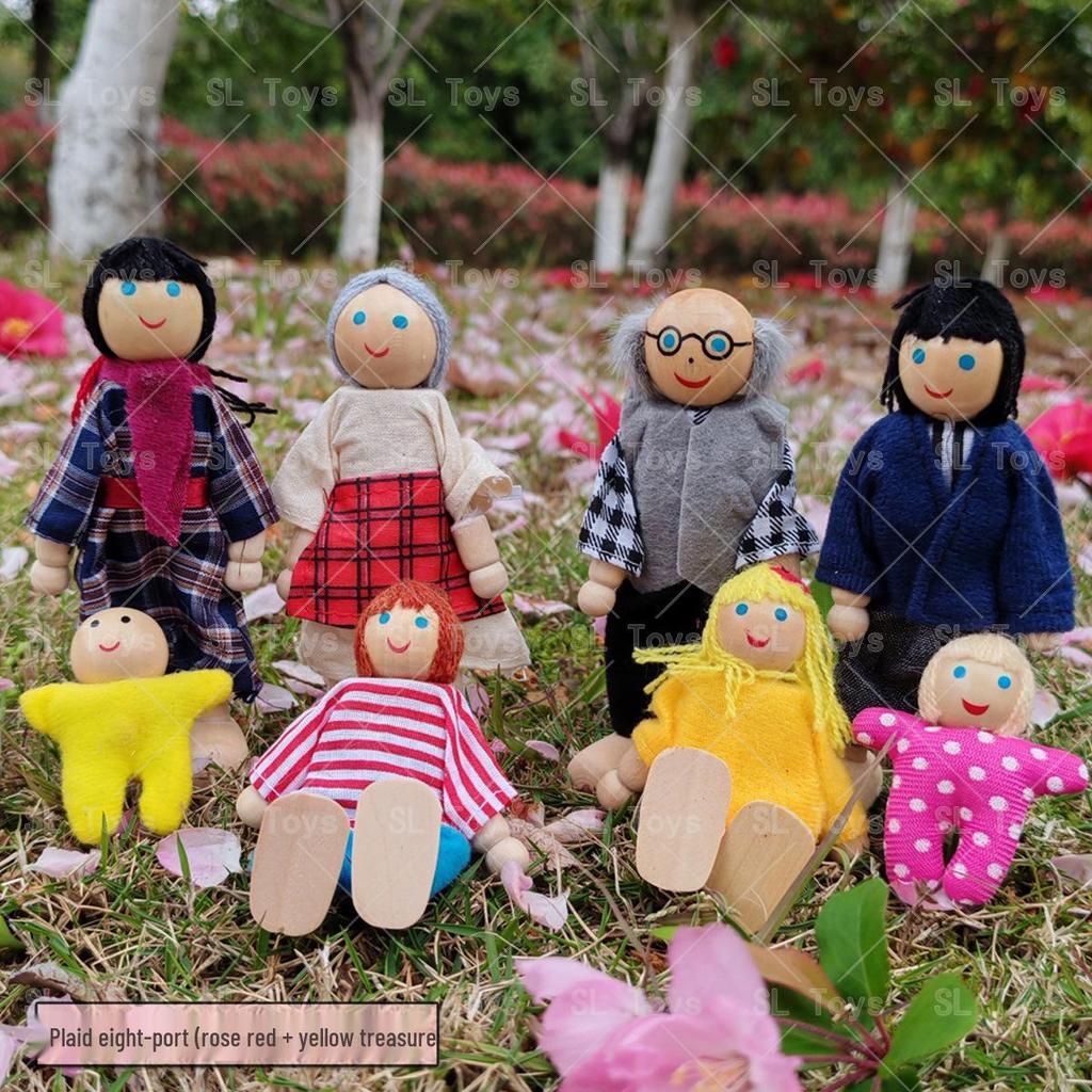 Plaid Handmade Fabric & Wood Grid Doll Figurines – Cute Mini Ornaments for Playhouse Decor