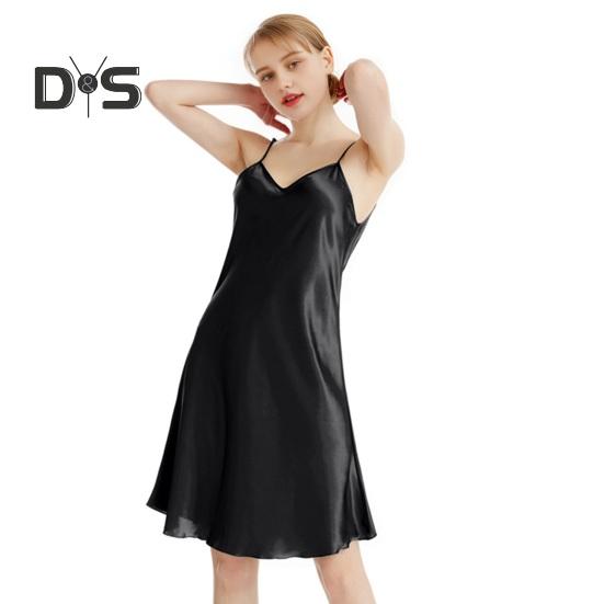 Damen Satin Chemises Nachthemd Sexy Seidige Slip Nachtwäsche Spaghettiträger Mini Nachthemd Sommer Ärmellos V-Ausschnitt Nachtwäsche