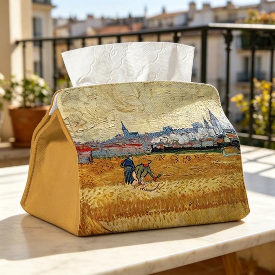 Tissue Box Rectangular Napkin Holder with Oil Painting Design Resistant To Fading Dispenser for Home Office Bathroom Kitchen Bedroom