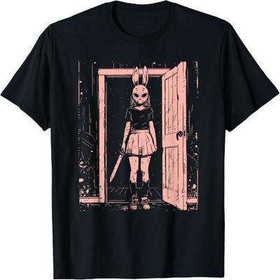 Creepy Girl Bunny Mask Slasher Pastel Goth Anime Horror T-Shirt