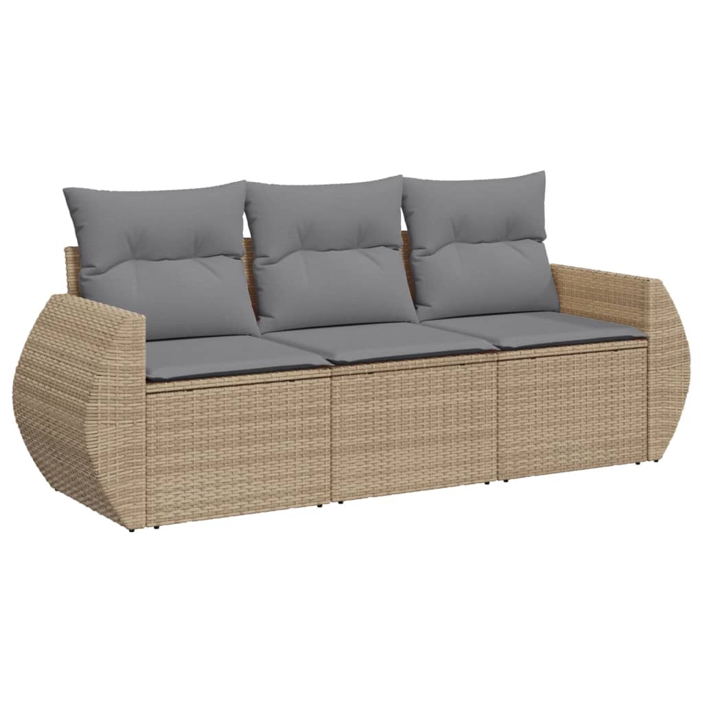 Vidaxl 3-Cz. Garden Furniture Set With Cushions, Beige, Poly Rattan