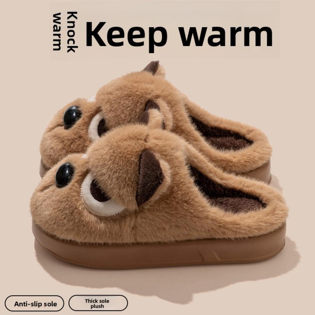Cartoon Angry Dog Cotton Dragging Home Cotton Slippers Women's Plush Cotton Slippers Men's Warm Shoes Baotou Dragging Women