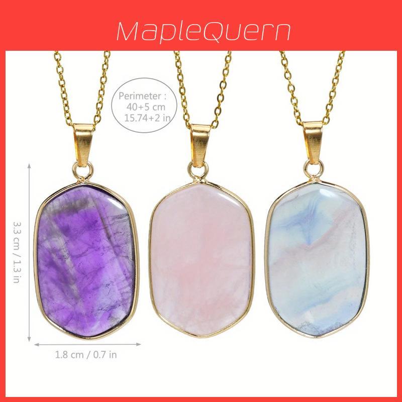 Natural Stone Geometric Pendant Necklace With Gold Plated Edges For Women And Men