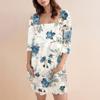 Women's Fashion Casual Print Square Neck 3/4 Sleeve Short Dress