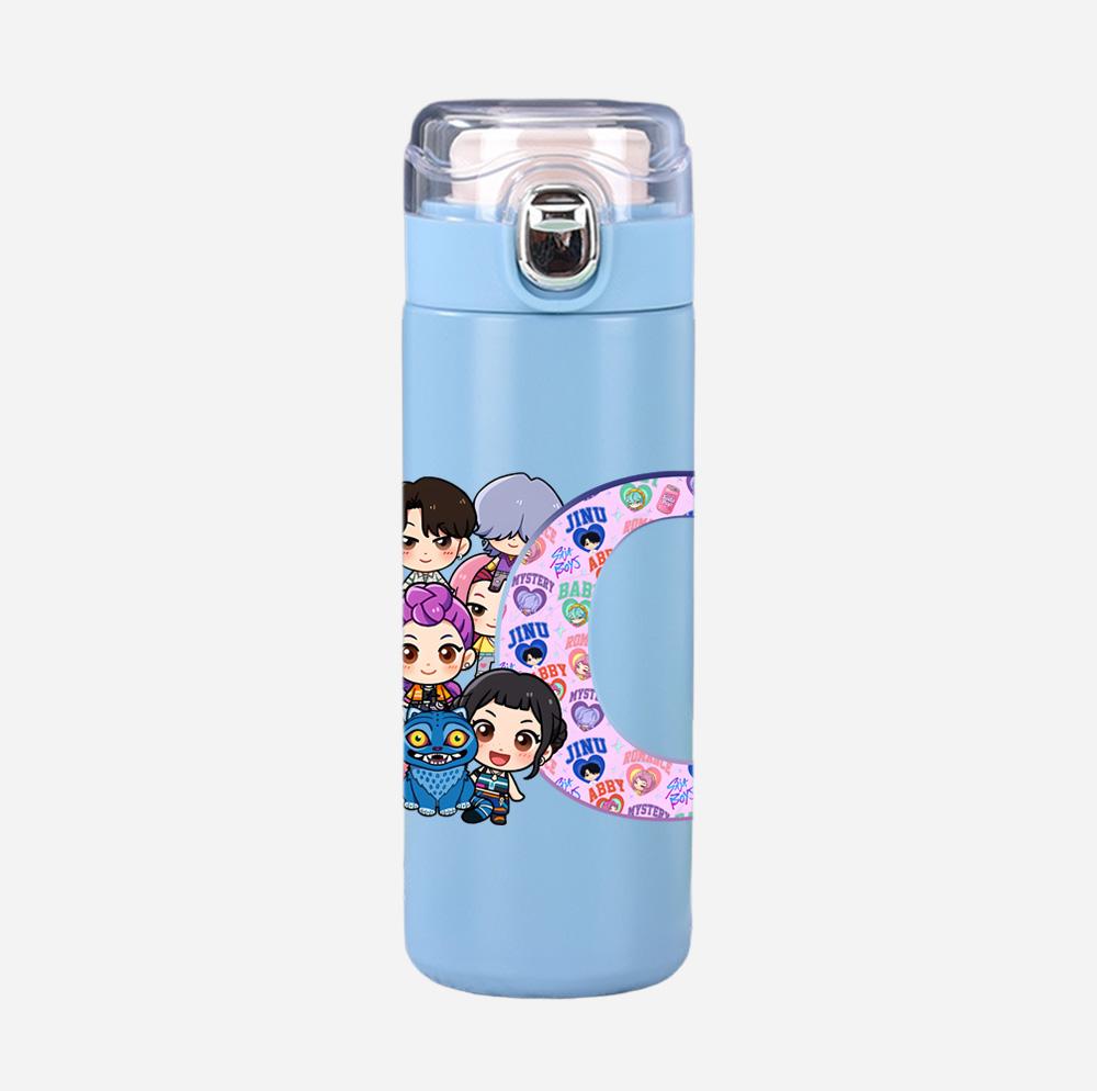 Anime K-Pop 26 English Letter Demon Hunters Printed 400Ml Water Bottle Thermos Cup Portable Stainless Steel Leak Proof Camping Water Cup Kid Gift
