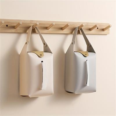 Car Tissue Box Holder Leather Car Console Armrest Napkin Box Visor Back Tissue Box with Retaining Strap