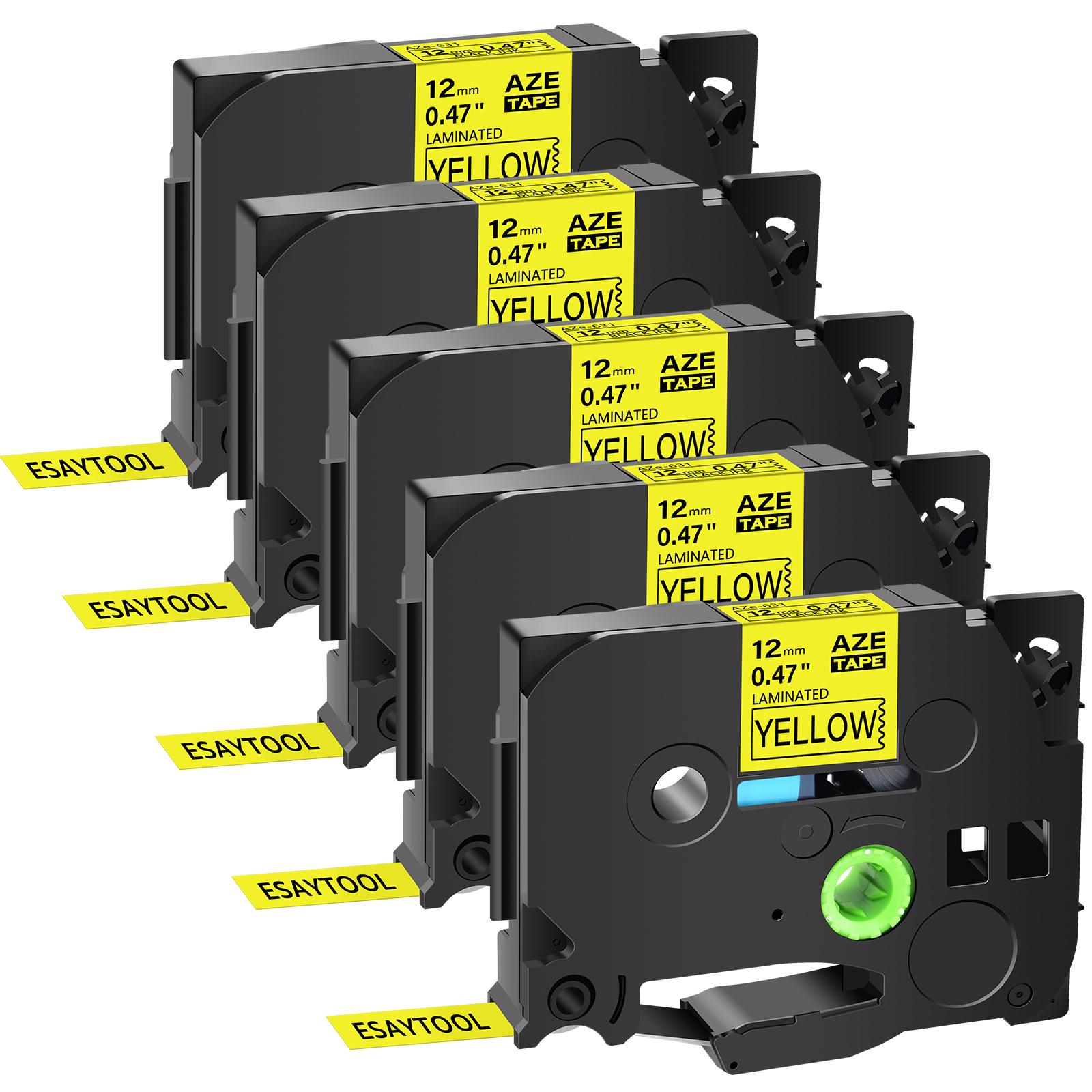 

5PK Label Tape Laminated Black on Yellow Compatible Brother TZe-631 12mm Cartridge Cassette for P-Touch PT-1000 PT-H101C PT-H105