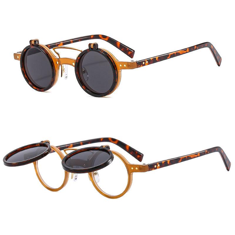 SHAUNA Retro Nieten Kleine Runde Punk Doppellagige Muschel Sonnenbrille UV400