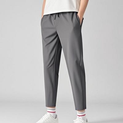 Summer Thin Ice Silk Nine-point Pants for Men's Casual Pants Trendy New Small Feet Slim and Loose Straight Young