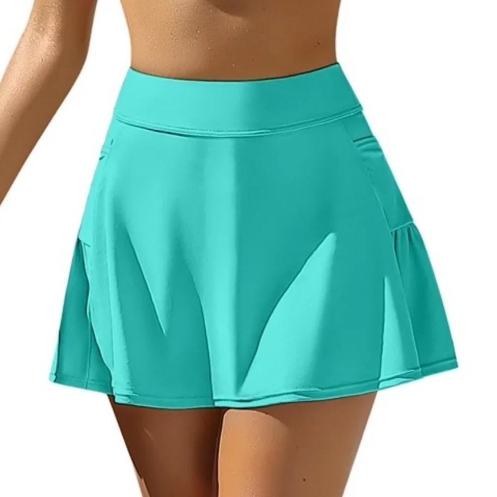 CHARMLEAKS Women Swim Skirt Short with Side Pockets Bathing Suit High Waist Swimsuit Bottom