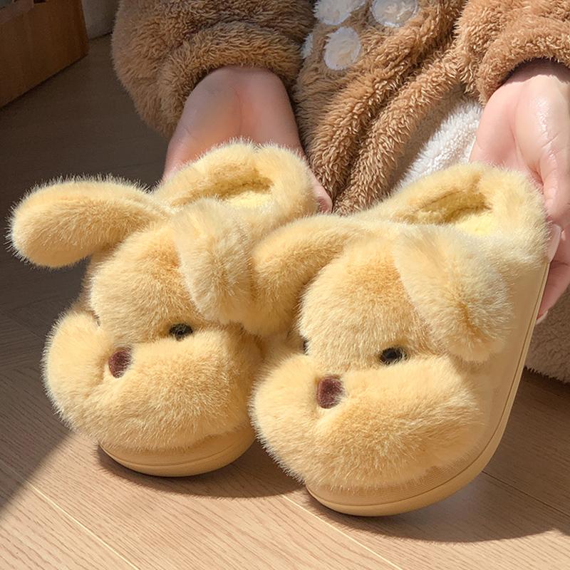 Fashion 2025 Cute Fluffy Puppy Slippers Women Lovely Indoor House Warm Cotton Slippers Woman Comfortable Soft Plush Winter Slides Shoes