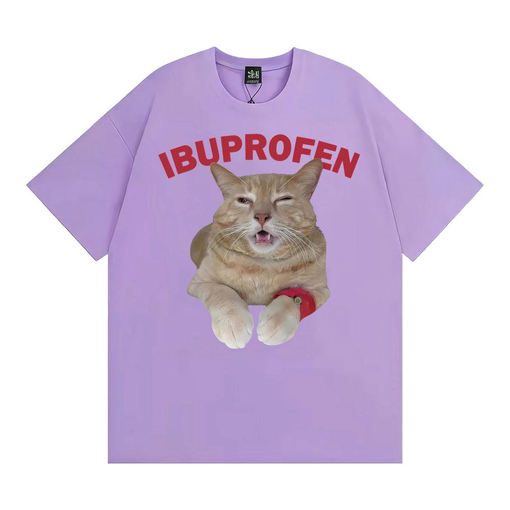 Hilarious Lbuprofen Medical Humor Gift Cat Meme T Shirts Men Women Fashion Street T-shirt Oversized Loose Vintage O-Neck T Shirt