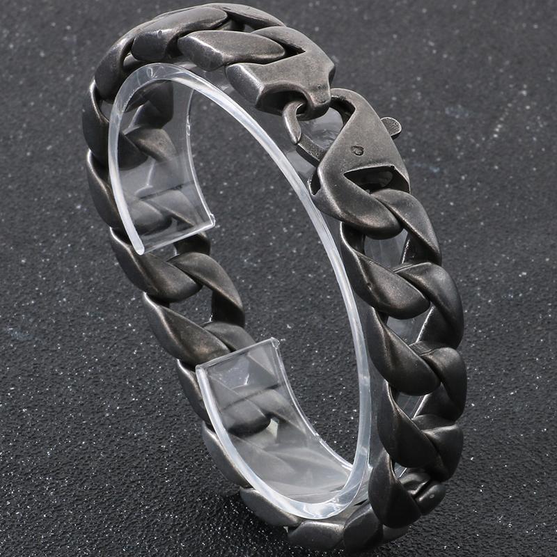 Vakuumplattiertes Curb Cuban Link Kettenglied Armband für Herren 15MM Rund Poliert Matt Titan Edelstahl Herren Armbänder Schmuck