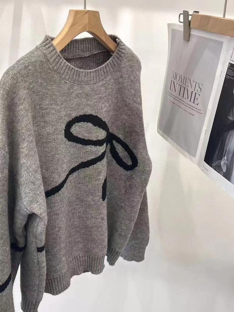 Korean Style Bow Knit Loose Pullover Sweater - Women’s Autumn/Winter 2025 Collection