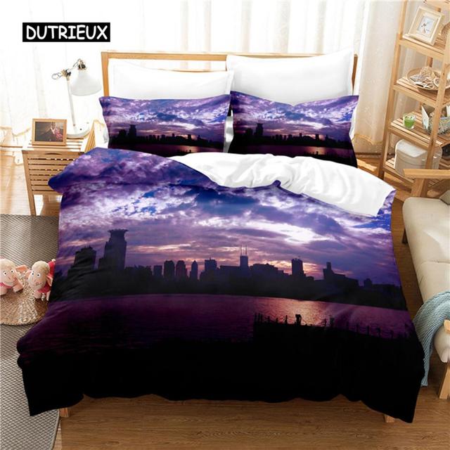 Sonnenuntergang-Bettwäsche-Set, Bettbezug-Set, 3D-Bettwäsche, Digitaldruck, Bettwäsche, Queen-Size-Bettwäsche-Set, modisches Design
