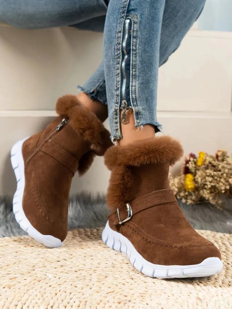 

Fashion High Quality Warm Women s High Top Boots Winter Plush Thick Sole Casual Comfort Faux Fur Women s Ankle Shoes Botas Mujer 36 темно-коричневого