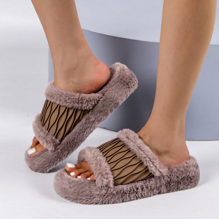 

Модная женская обувь 2025 Новые повседневные зимние модные плюшевые тапочки для дома на толстой подошве Теплые Тихие Нескользящие Личность Досуг Хлопковая обувь 42-43