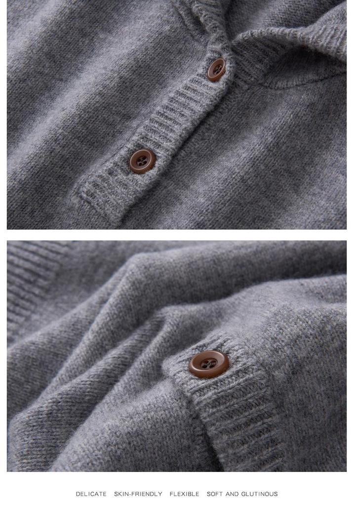 Women's Pure Wool Hooded Sweater - Thick, Loose, Casual Base Layer for Autumn/Winter