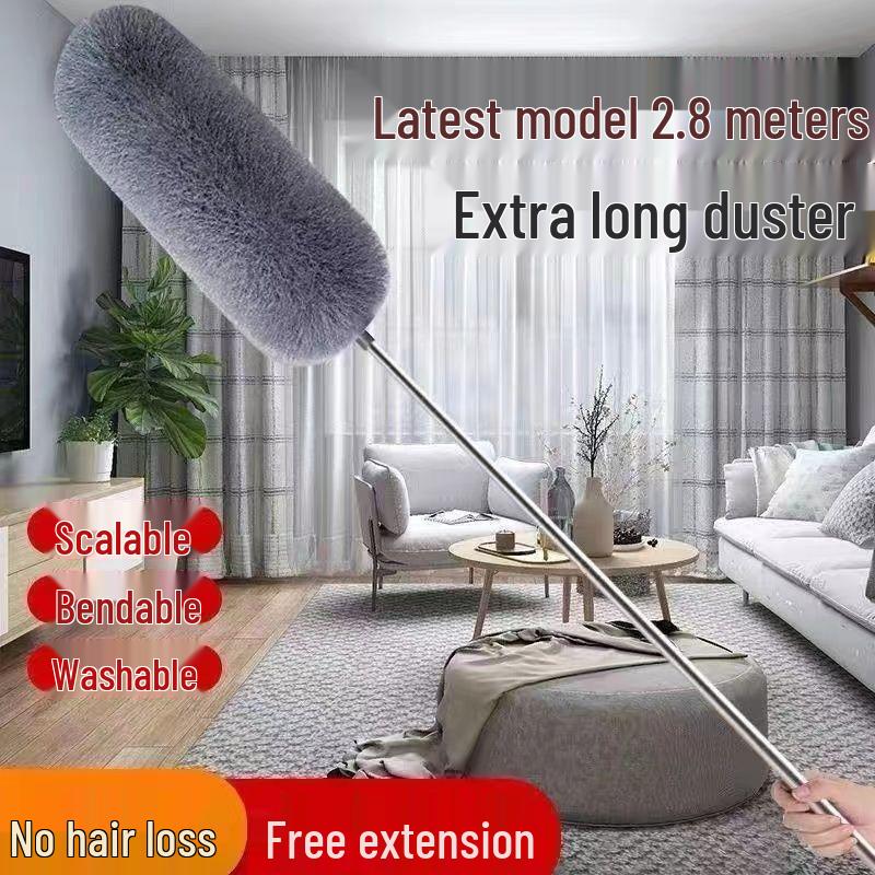 Telescopic Ceiling Broom with Feather Duster for Spider Web & Dust Removal - Free Home Shipping