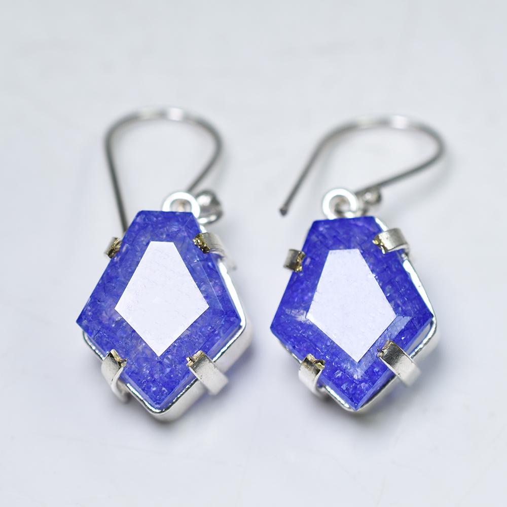 Natural Purple Tanzanite 52 Ct CERTIFIED 925 Sterling Silver Gems Fancy Earring MY.ER-44-NS