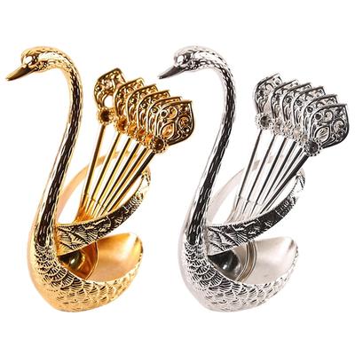 Swan Spoon Set Coffee Spoon with Swan Holder Serving Bar Dessert Spoon