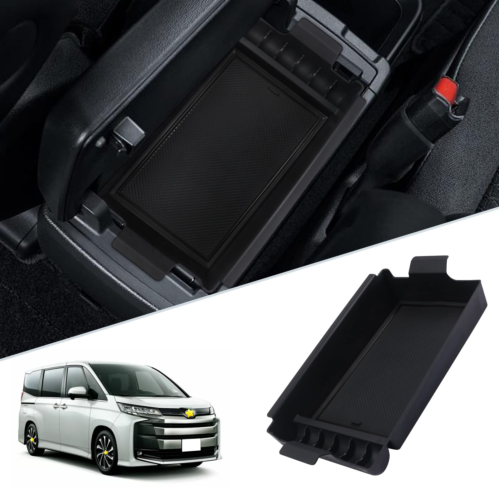 

SKTU Toyota Noah Новый Toyota Voxy 4-го поколения Бокс-органайзер на консоль автомобиля Поддон для хранения с резиновым ковриком Хранение мелких предметов Монетница Легкая установка Заказные детали чёрный