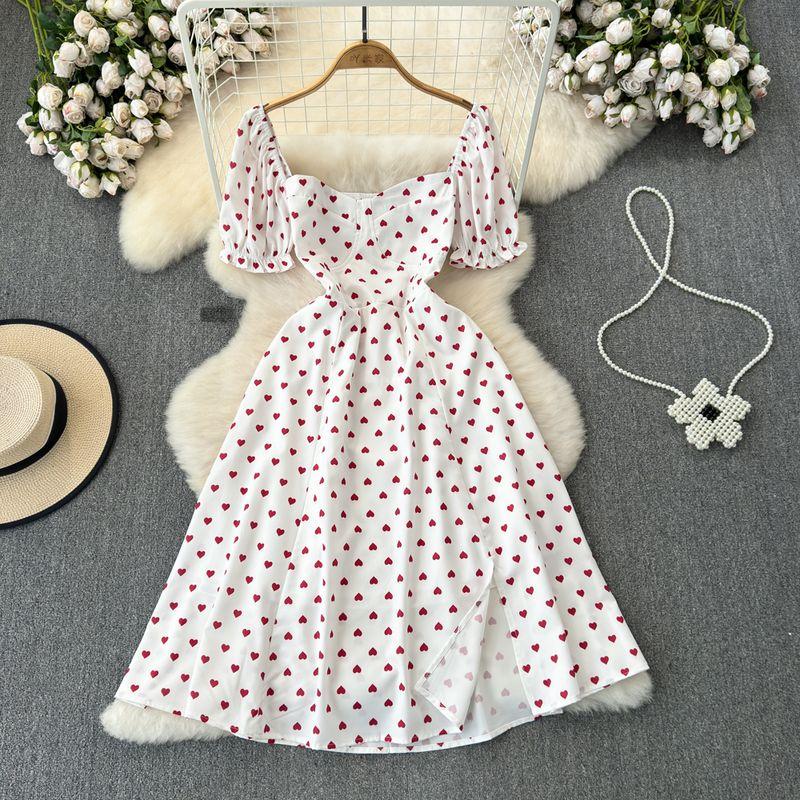 

First Love Skirt Lady Split A- line Heart Printing Platycodon Grandiflorum White L