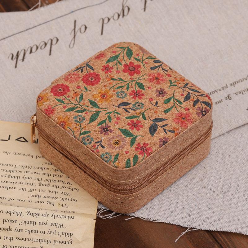 Cork Jewelry Box Vintage High-end Portable Small Travel Earrings Necklace Ring Storage Box