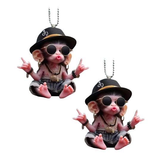 Monkey Car Hanging Pendants Acrylic 2D Car Charms for Backpack Keychain Cute Rearview Mirror Decoration Christmas Gift for Friends