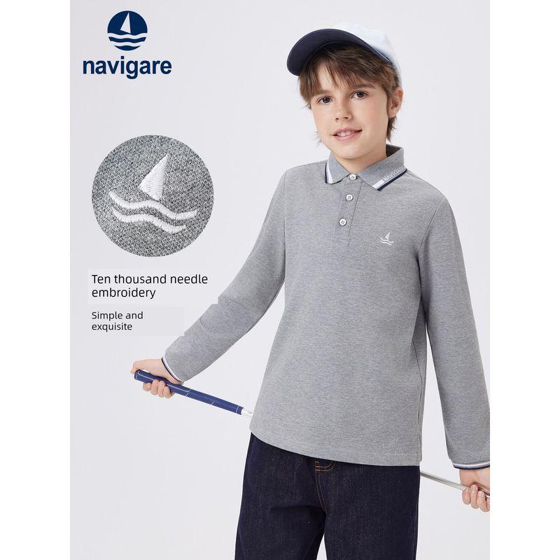 Navigare Italian Sailboat Boys' Polo Shirt 2026 Spring Children's Long-Sleeved T-Shirt Top