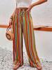 Bohemian Vintage Striped Wide-Leg High-Waist Drawstring Pants – Tropical Ethnic Style for Summer Vacations