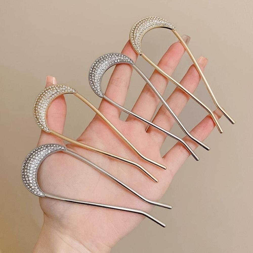 U-Shaped Crystal Hairpins Hair Clips for Women Elegant Rhinestone Metal Forks Vintage Styling Hair Pin Hair Styling Tools Gift