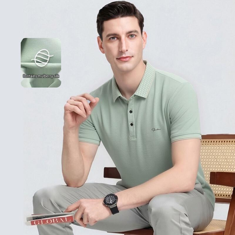 SHANSHAN Men s Linen Silk Blend Cooling Polo Shirt L