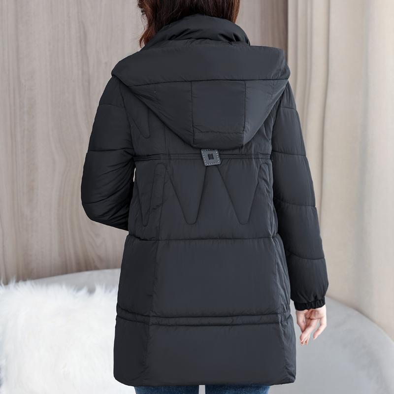 Mulher Longo Parkas Inverno Outerwears Elegante Senhora Jaqueta Com Capuz Casual Solto Grosso Quente Casacos