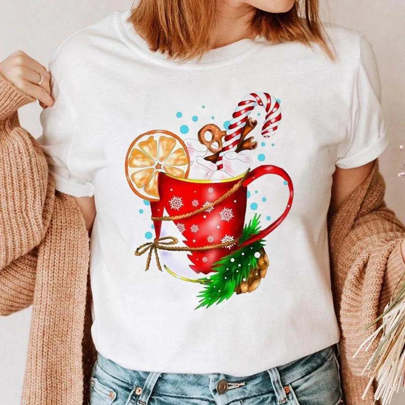 Cute Snowman Christmas Happy Women's T-shirt Cartoon Pattern Printed Black T-shirt 90s Fashion Girls Christmas Gift Top